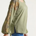 Medium Sage Floral Lace Sleeve Top