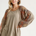 Medium Taupe Floral Lace Sleeve Top