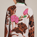  Khaki Floral Pattern Knit Quarter Zip Stand Neck Sweater