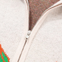  Khaki Floral Pattern Knit Quarter Zip Stand Neck Sweater