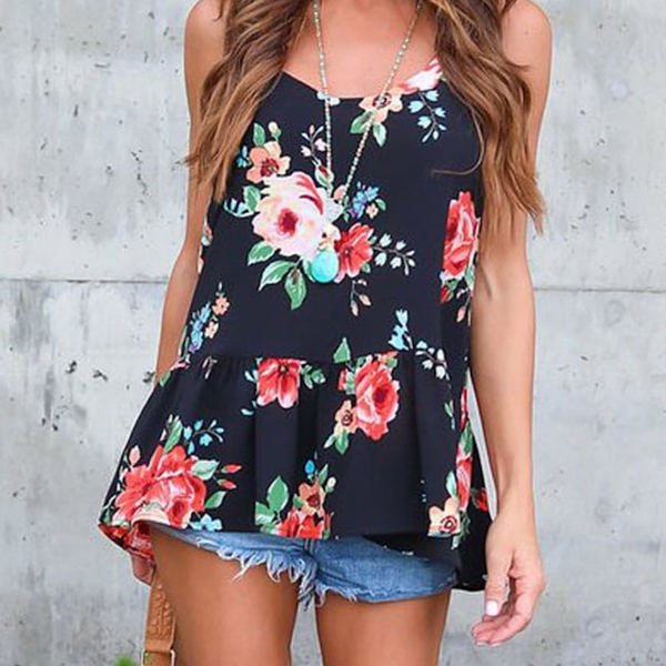 Flounced Black Floral Top