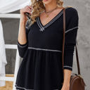 Small Black Waffle Babydoll V Top