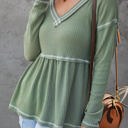 Medium Green Waffle Babydoll V Top