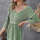 Small Green Waffle Babydoll V Top