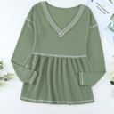 Small Green Waffle Babydoll V Top