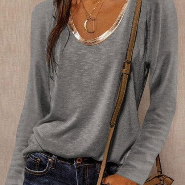 Ring Neck Long Sleeve Top