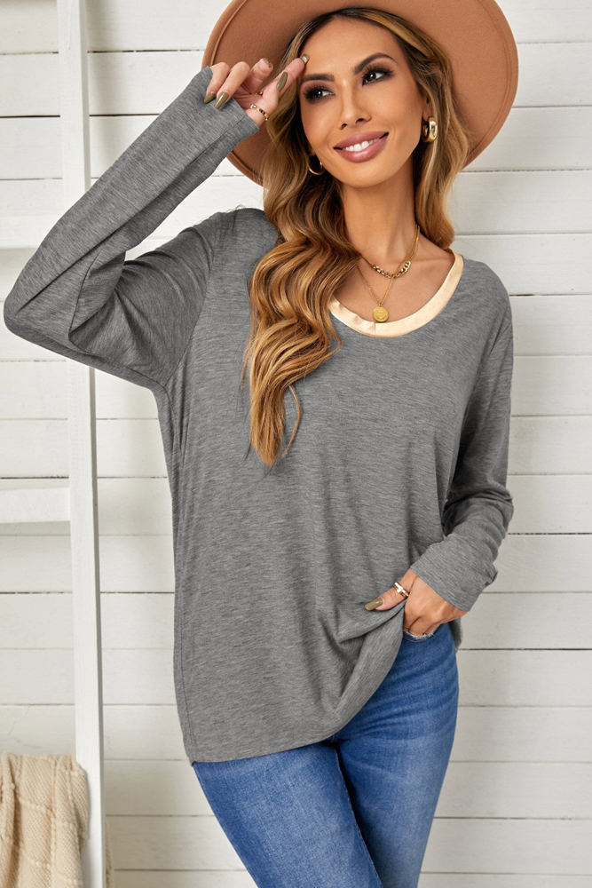 Ring Neck Long Sleeve Top