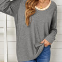 Large Gray Ring Neck Long Sleeve Top