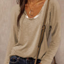 Large Khaki Ring Neck Long Sleeve Top