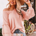  Bubble Sleeve Ruffled Knit Top