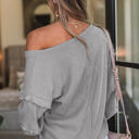 XXL Gray Bubble Sleeve Ruffled Knit Top