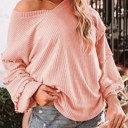 XXL Pink Bubble Sleeve Ruffled Knit Top