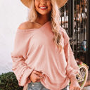 XXL Pink Bubble Sleeve Ruffled Knit Top