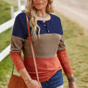  Colorblock Lace Sleeve Top