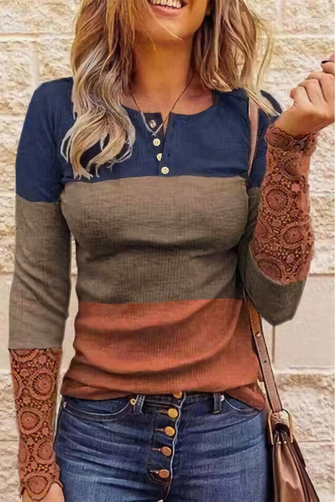 Colorblock Lace Sleeve Top