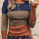 Large Blue Colorblock Lace Sleeve Top