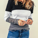 Small Gray Colorblock Lace Sleeve Top