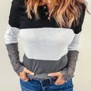 Small Gray Colorblock Lace Sleeve Top