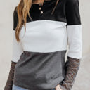 Small Gray Colorblock Lace Sleeve Top