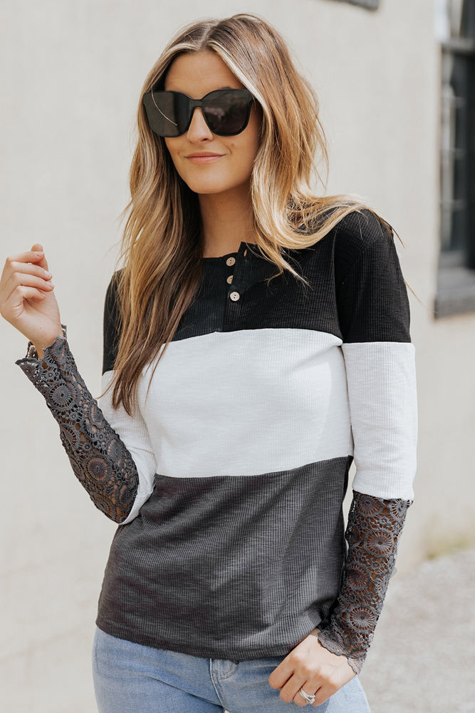 Colorblock Lace Sleeve Top