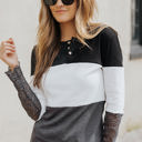 Small Gray Colorblock Lace Sleeve Top