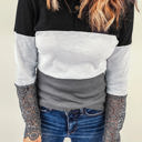 XXL Gray Colorblock Lace Sleeve Top