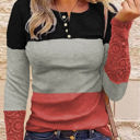 Medium Red Colorblock Lace Sleeve Top