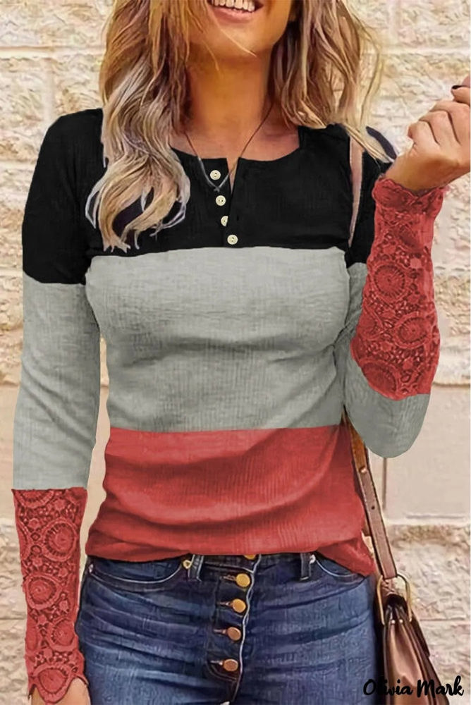 Colorblock Lace Sleeve Top