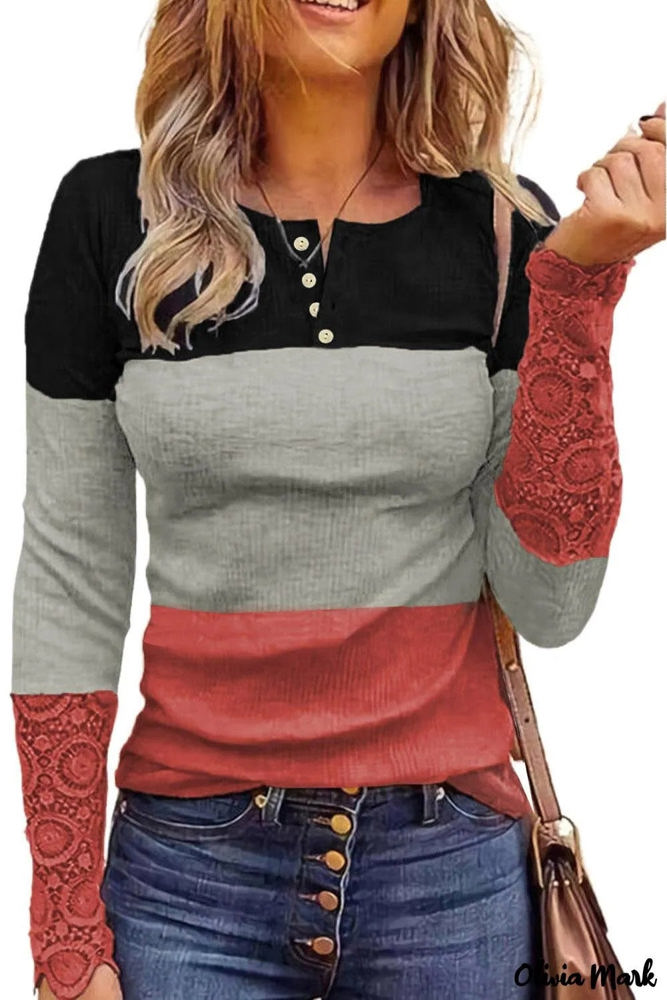 Colorblock Lace Sleeve Top