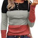 Small Red Colorblock Lace Sleeve Top