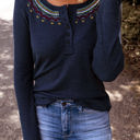  Embroidered Navy Waffle Top