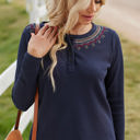  Embroidered Navy Waffle Top