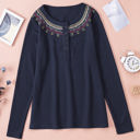  Embroidered Navy Waffle Top