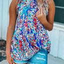  Bright Floral Print Ruffled Sleeve Top