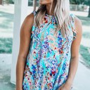  Bright Floral Print Ruffled Sleeve Top