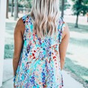  Bright Floral Print Ruffled Sleeve Top