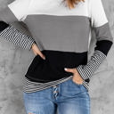  Waffle Color Block Stripe Top