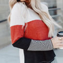  Waffle Color Block Stripe Top