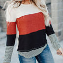  Waffle Color Block Stripe Top