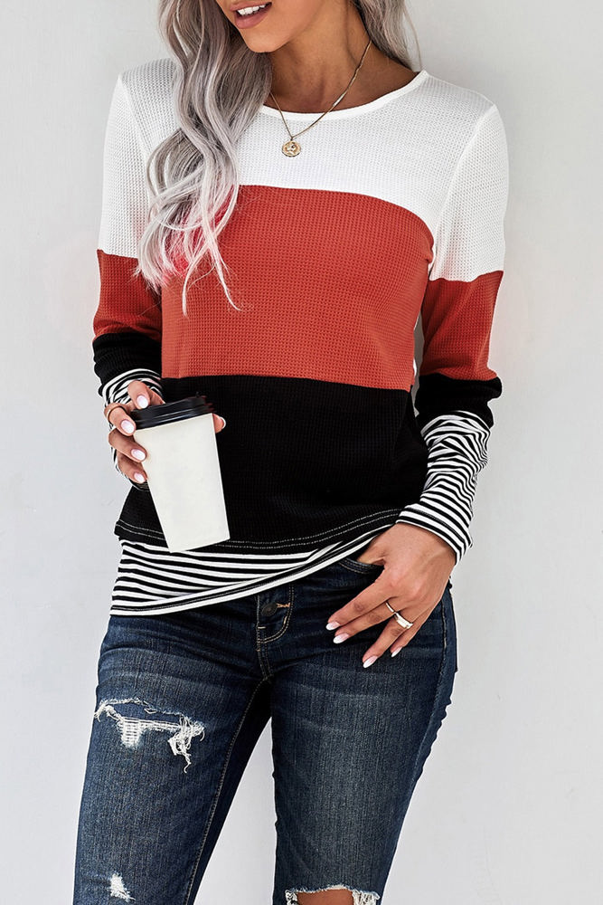 Waffle Color Block Stripe Top