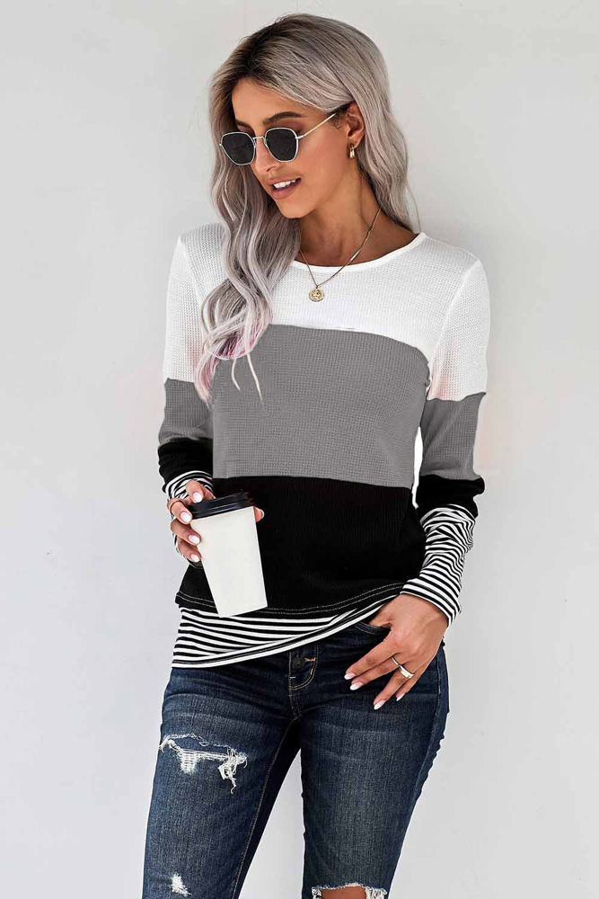 Waffle Color Block Stripe Top