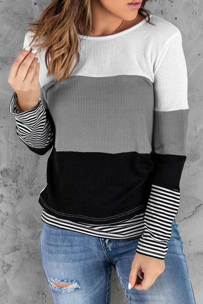 Waffle Color Block Stripe Top