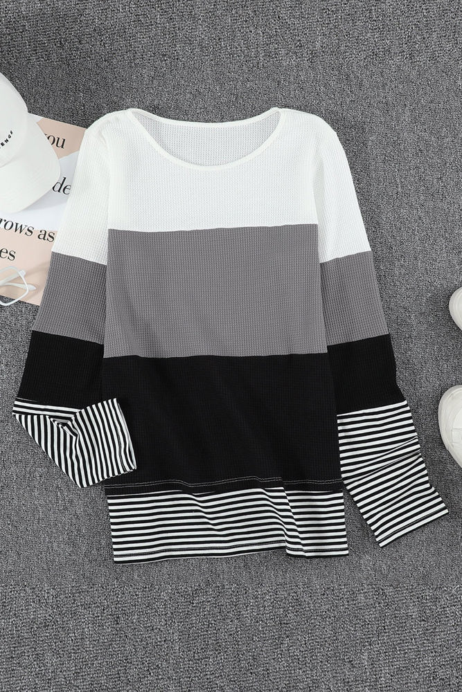 Waffle Color Block Stripe Top