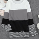 Small Gray Waffle Color Block Stripe Top