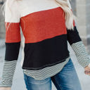 Large Red Waffle Color Block Stripe Top