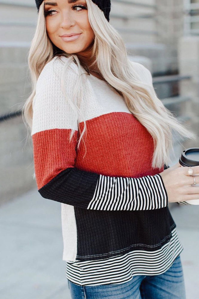 Waffle Color Block Stripe Top