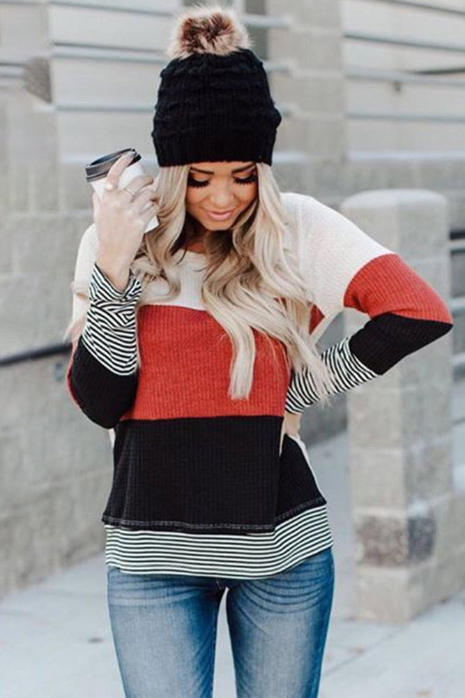 Waffle Color Block Stripe Top