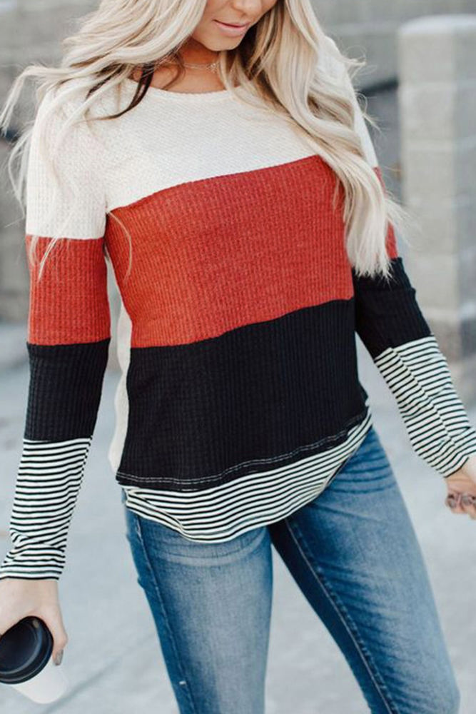 Waffle Color Block Stripe Top