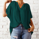 Large Green V Neck Draped Top