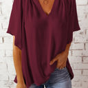 Large Red V Neck Draped Top